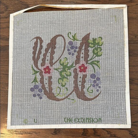 Vintage The Extension Floral Needlepoint Square Canvas with “U” Monogram - Picture 1 of 4
